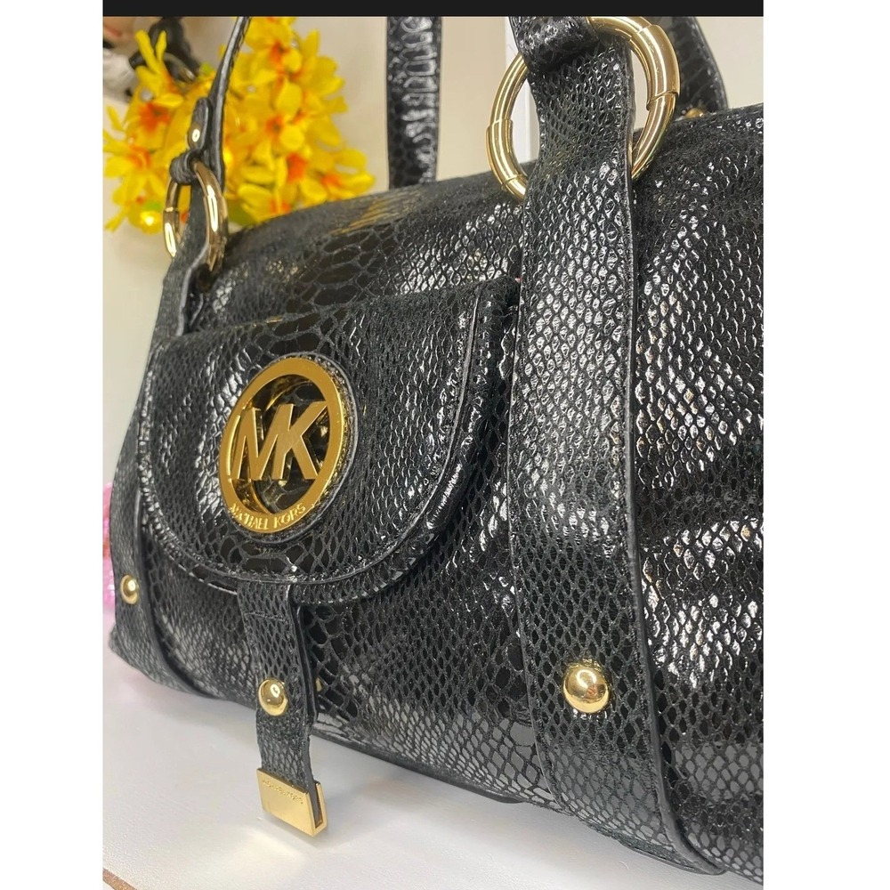 Michael Kors Python Embossed Leather Satchel Blac… - image 5